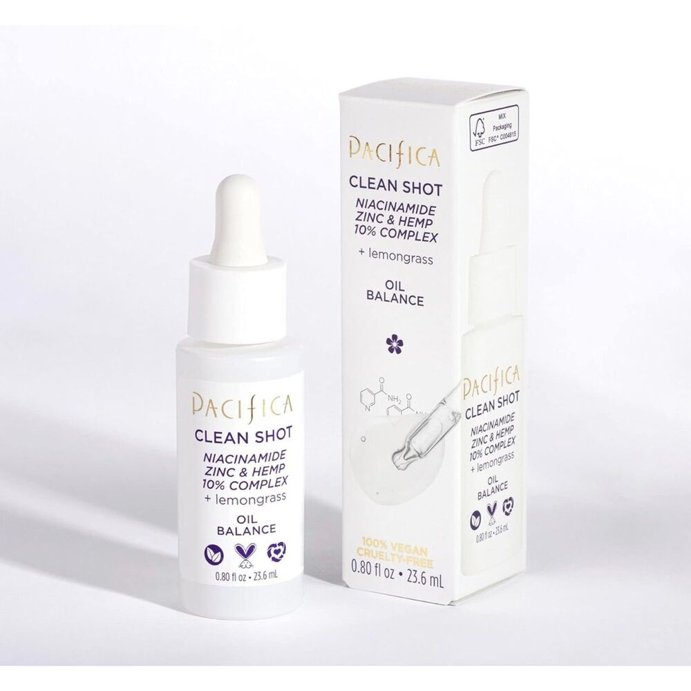Face Serum By PACIFICA Clean Shot Niacinamide Zinc & Hemp 10% Complex+Lemongrass
